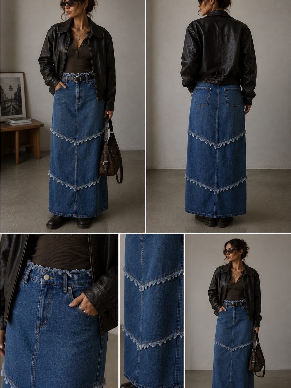 Vintage Y2K Denim Maxi Skirt Raw Hem Patchwork Boho Plus Size XL 17/18